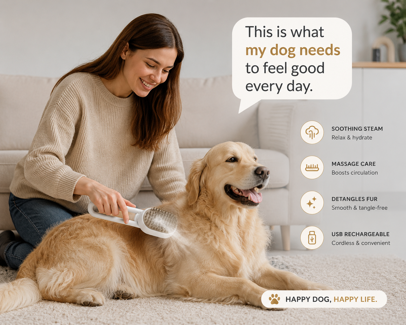 SteamPaw™ Pro – 3-in-1 Pet Grooming Brush